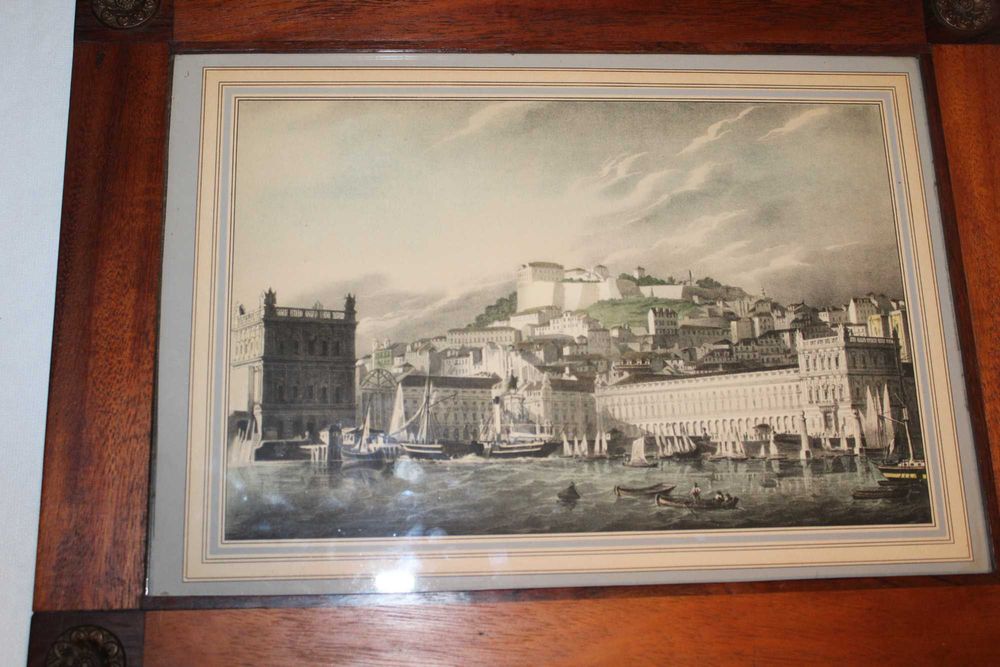 Gravura colorida, vista marítima, Terreiro do Paço, Pós terramoto 1755