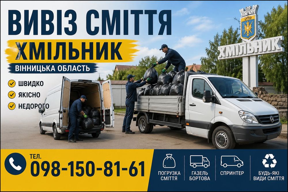 Вивіз сміття вивезення мотлоху вивіз старих меблів Вивезення сміття в мішках недорого та швидко