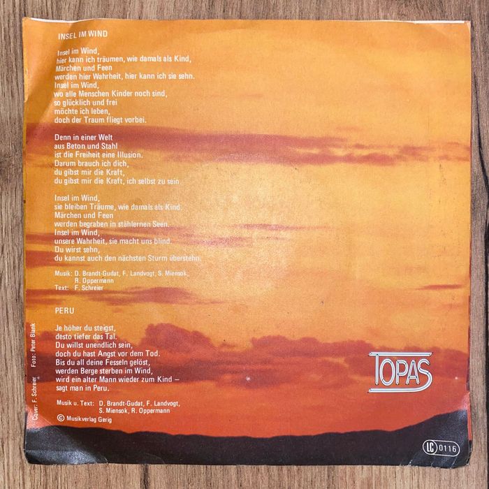 Topas - Insel Im Wind - Winyl SP 7" - 1982
