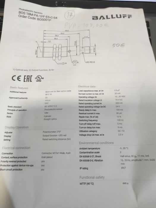 Fotocélula 18mm pnp 24vdc BALLUFF