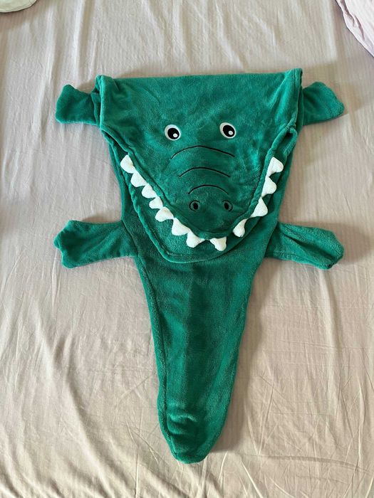 Saco-cama crocodilo para criança, manta polar verde com capuz