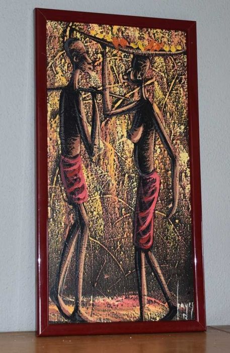 Quadro africano (Angola) pintado a tinta de óleo – Casal de Camponeses – 1997
