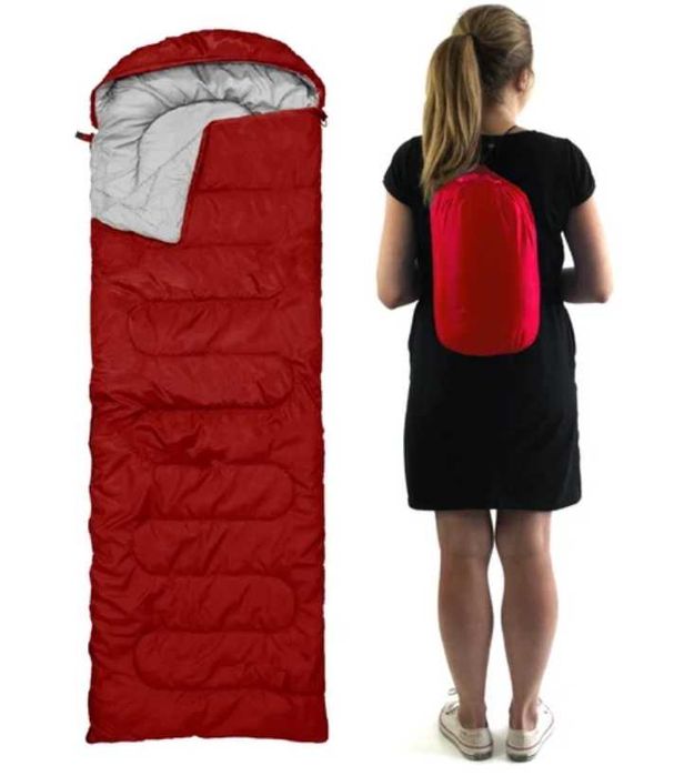 ŚPIWÓR KOŁDRA turystyczny mumia duży ciepły z kapturem czerwony
