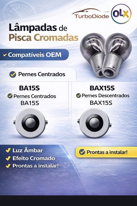 Kit lâmpadas de pisca cromadas P21W PY21W BA15S BAU15S BAX15S