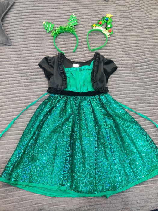 Продам зелёное платье новогодний костюм ёлочки, обруч на вы