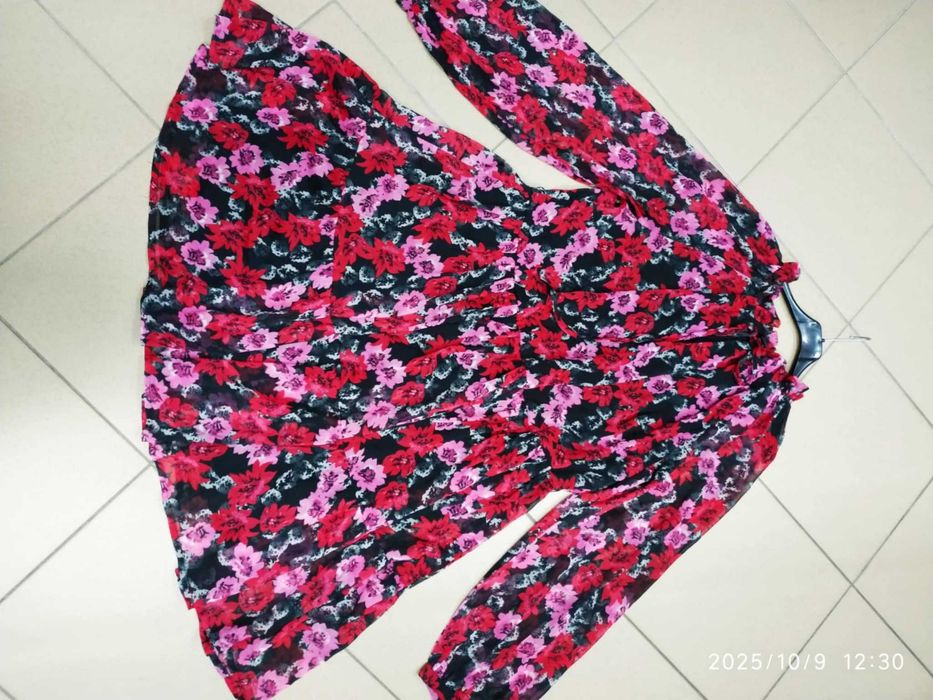 Sukienka kwiaty szyfon Rainbow 44 XXL