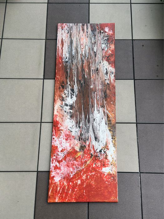 Obraz ręcznie malowany akrylem „Wodospad” pouring nowoczesny 120x40 cm