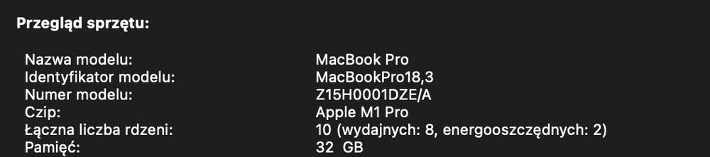 MacBook Pro 14" 2021 M1 PRO 10 CPU / 16 GPU / 32 RAM / SSD 1 TB