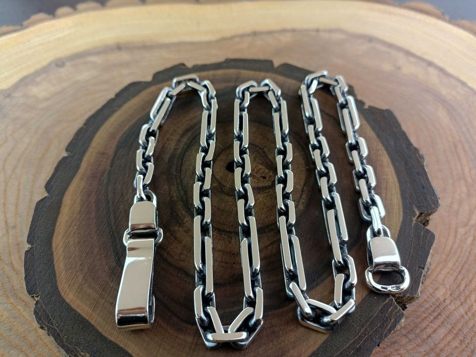 Срібний ланцюжок Якірний зі вставками. Комбінований Якір довгі ланки