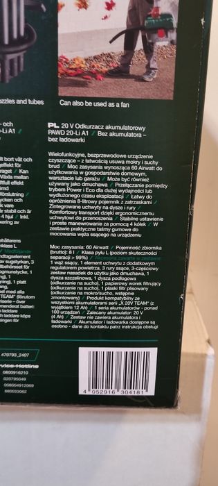 Odkurzacz akumulatorowy Parkside PAWD 20-Li A1