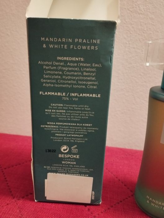 Bespoke mandarin praline white flowers 100ml