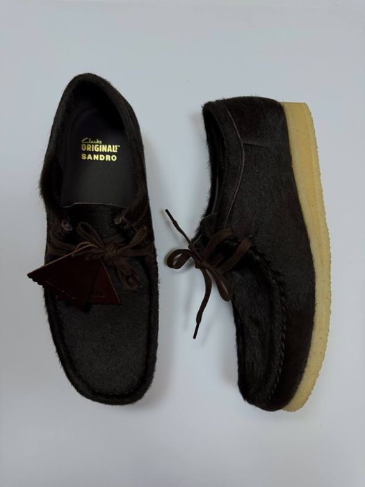 Sandro & Clarks чоловічі шкіряні шоколадні мокасини туфлі  шерсть поні оригінал