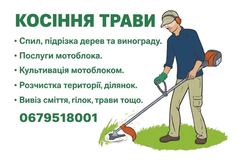 Покос трави,спил дерев ,розчистка ділянок