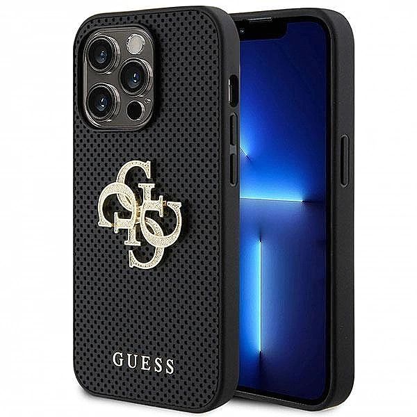 Etui Guess Perforated 4G Glitter do iPhone 15 Pro - czarne