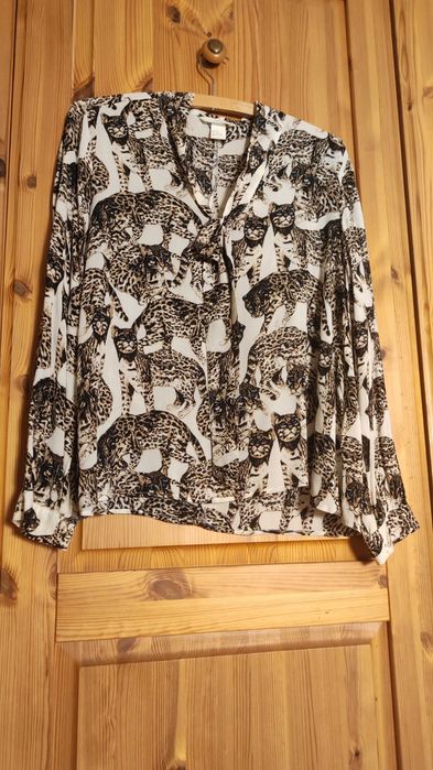 Bluzka H&M wiskoza M 38 ocelot panterka wiązana elegancka