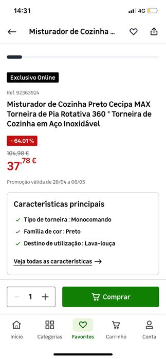 Torneira de cozinha preta