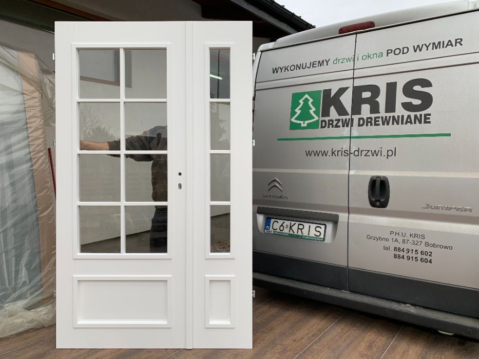 Drzwi drewniane wewnętrzne białe dwuskrzydłowe KRIS francuskie RAL9016