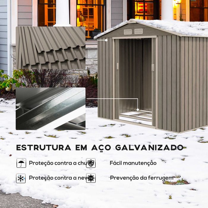 Abrigo de Jardim em Aço 213x130x185 cm – Porta Dupla e Ventilação