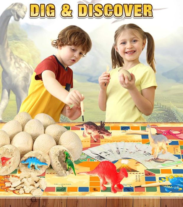 Zestaw kopalnia wykopaliska dinozaurów archeolog dinozaury + 12 jajek
