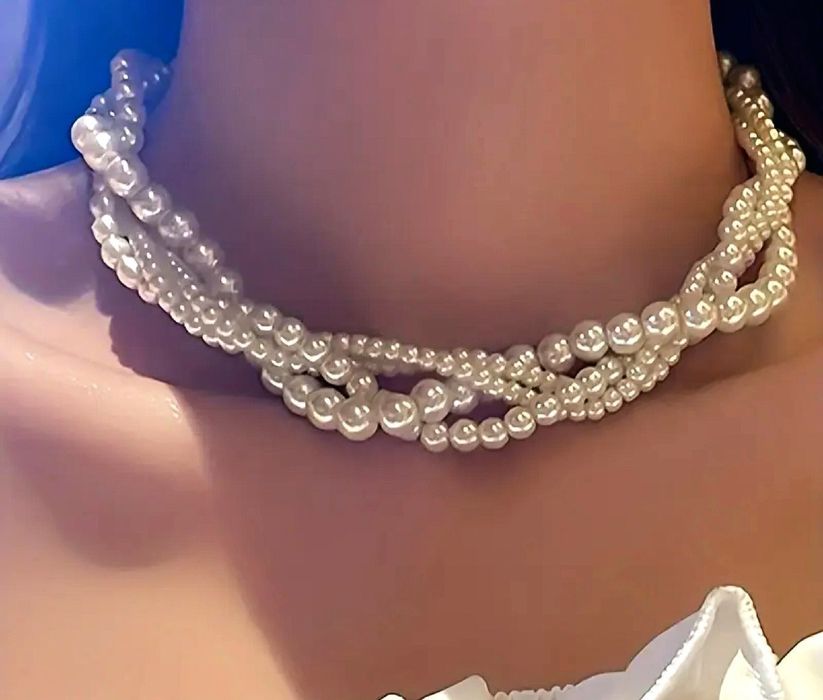 Naszyjnik pleciony- Białe perły