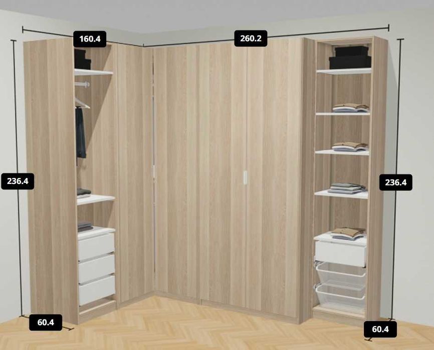 Closet em Madeira Carvalho com detalhes em branco