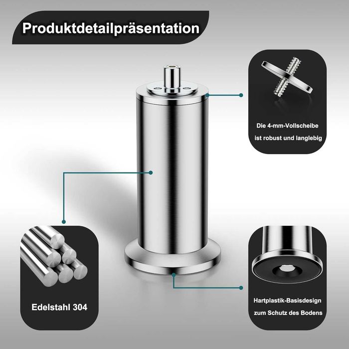 4 nóżki meblowe ze stali nierdzewnej, nóżki meblowe 600kg