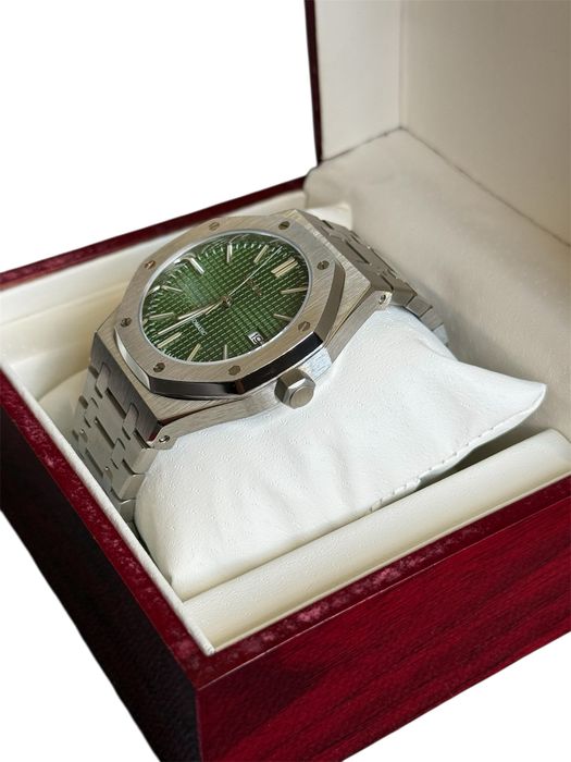 Zegarek Seiko mod na wzór AP royal oak nowy srebrno zielony automat