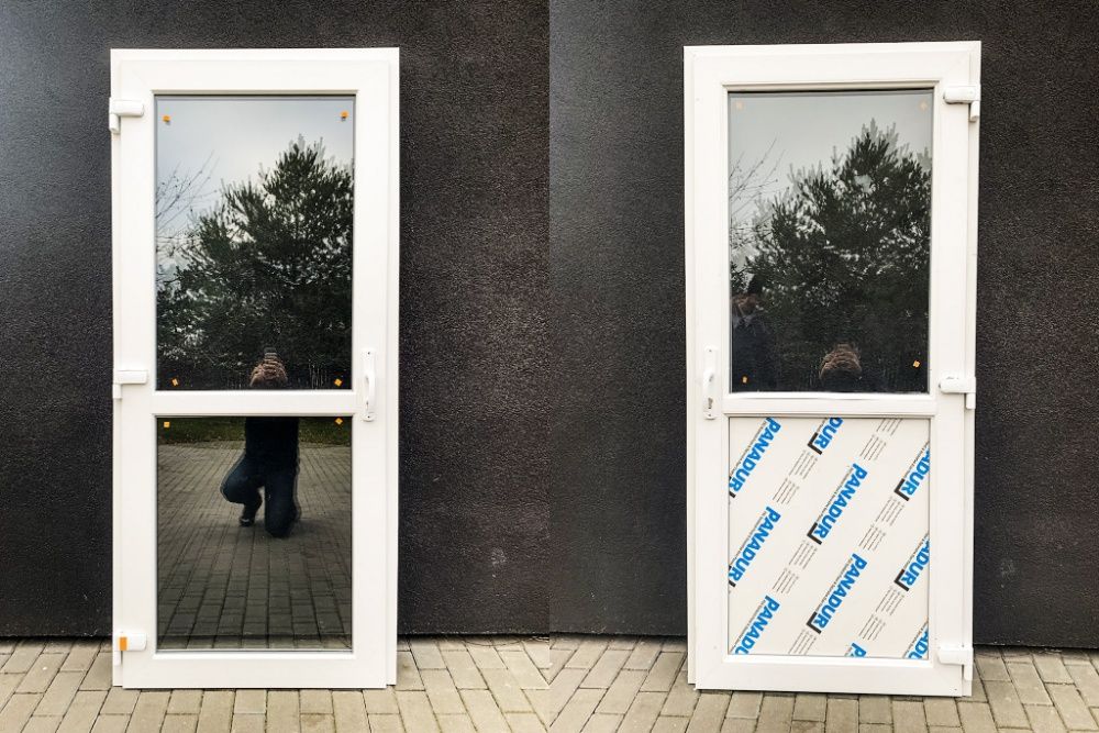 Drzwi zewnętrzne PCV SKLEPOWE BIUROWE 100x210 białe NOWE od reki