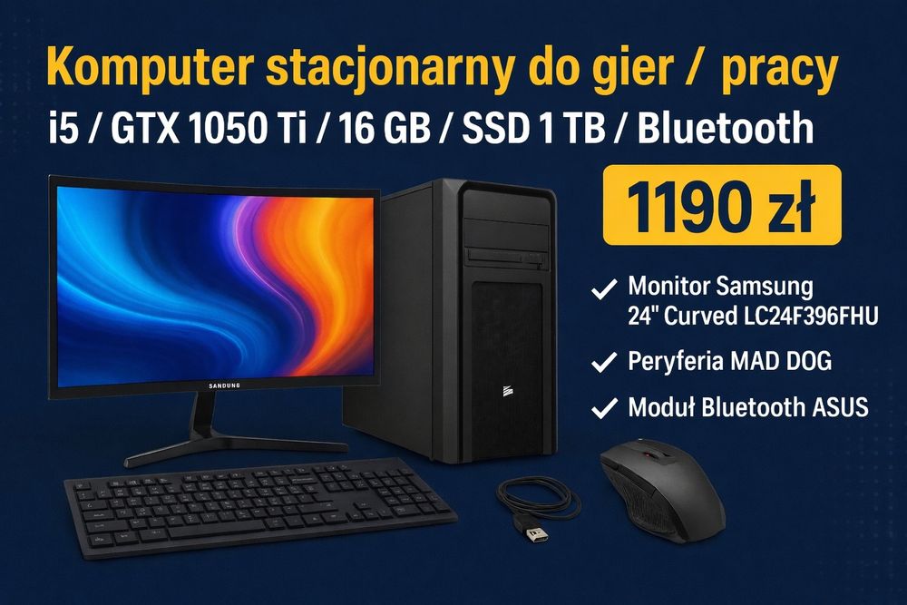 Komputer stacjonarny do gier / pracy – i5 / GTX 1050 Ti / 16 GB RAM /