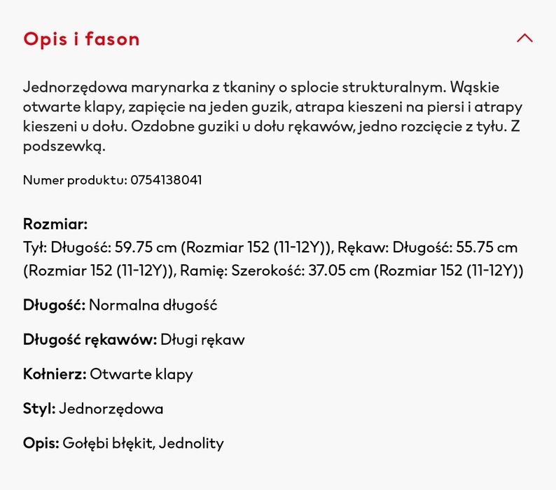 Marynarka rozmiar 146 H&M stan idealny