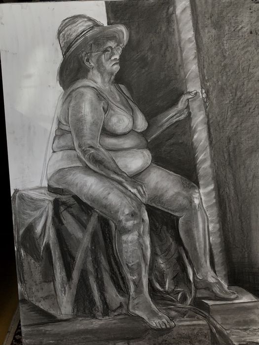 Rysunek węglem "Pani w kapeluszu" 100x70 cm