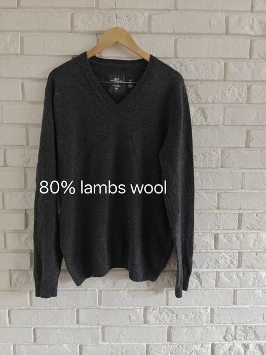 wełniany męski klasyczny sweter w serek wełna szary melanż H&M L
