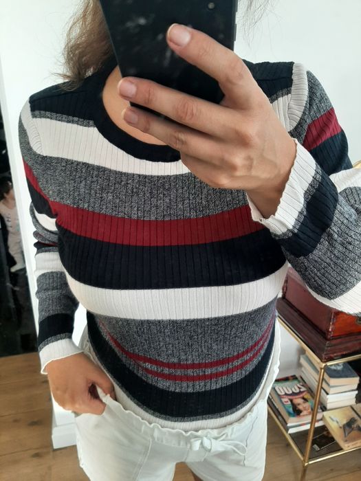 Sweter damski w paski cienki autumn szary grey bawełna cotton na codzi