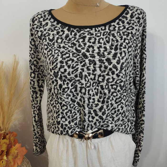 Sweter bluzka Vero Moda oversize S / 42  zwierzęcy print, czarno bialy