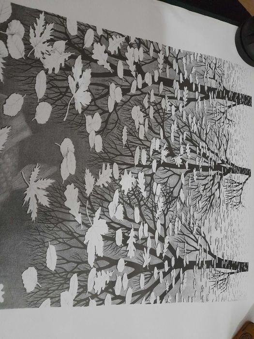 Reprodução em papel do quadro "Three Worlds" de M:C: Escher. Novo ainda na embalagem.