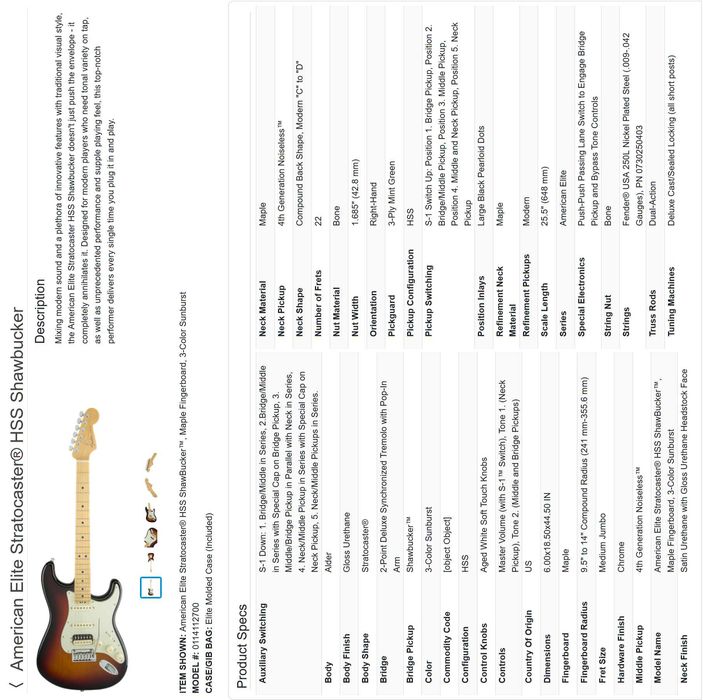 Электрогитара Fender American Elite Stratocaster HSS Shawbucker