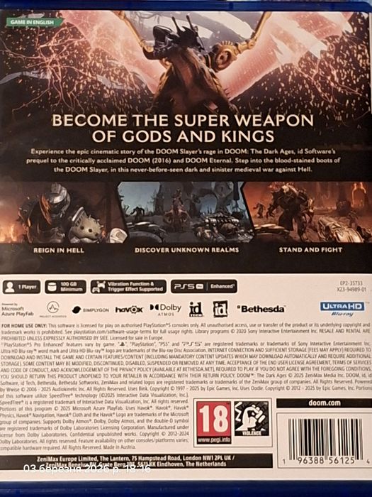 Doom the dark ages Ps5 Playstation 5 платина взята за 26 часов
