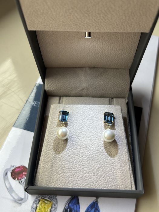 Kolczyki żółte złoto 585 topaz perły