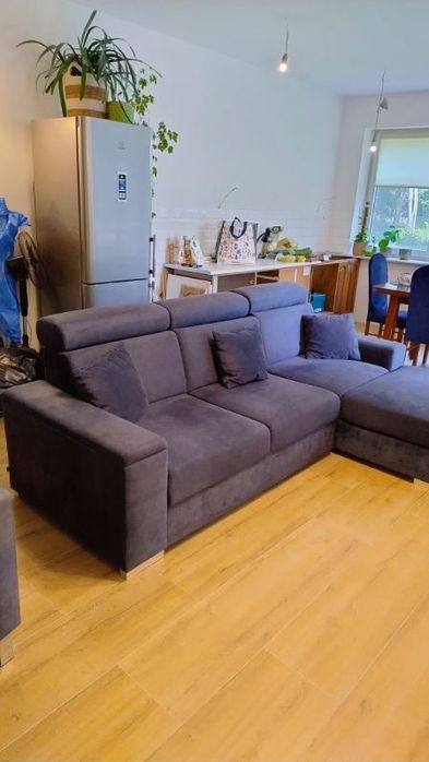 Nowa cena! Kanapa rozkładana narożna  funkcja spania granat  niebieski