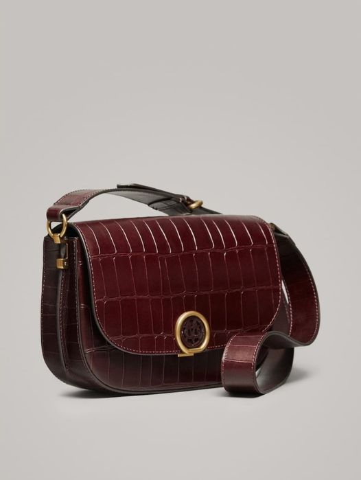 Massimo Dutti bordowa torebka listonoszka krokodyl