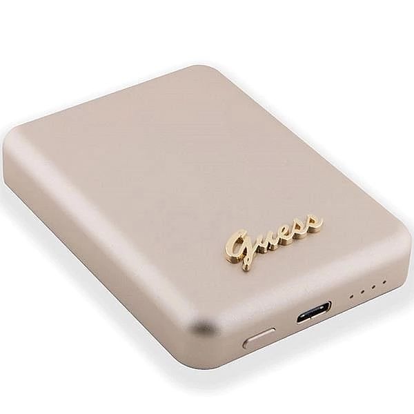 Powerbank indukcyjny Guess MagSafe Metal Script Logo 15W 5000mAh - zło