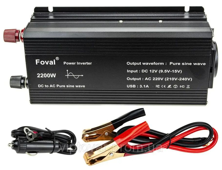 Інвертор із Чистим Синусом 12V-220 "FOVAL 2200W перетворювач для котлі