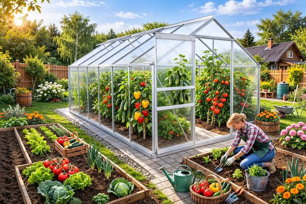 Теплиця полікарбонат 7,22 м² (3,8×1,9×1,95 м) алюмінієвий парник