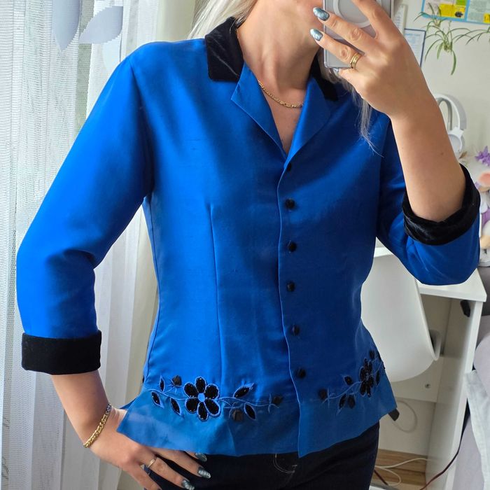 Piękna jedwabna damska marynarka żakiet bluzka Carole Little S-małe M