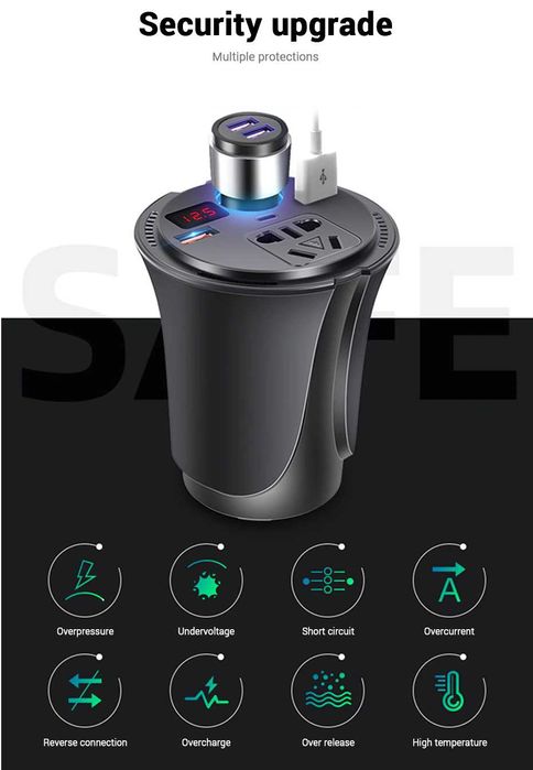 Інвертор "Glass-9C" 12-220v 150W Перетворювач напруги автомобільний