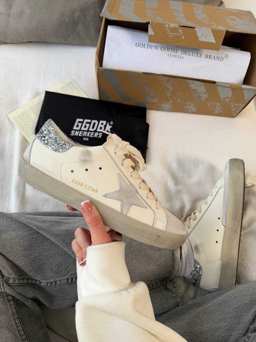 Кеди Golden Goose White Grey Sparkles / кеды Голден Чуз білого кольору
