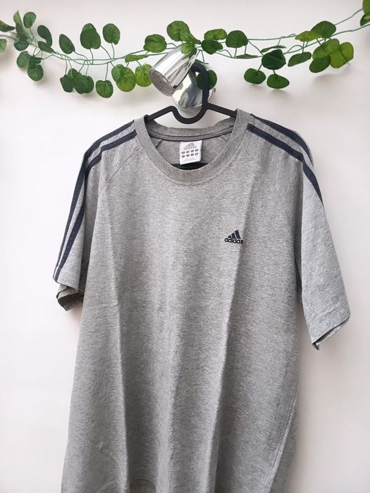 T-shirt Cinzenta com Riscas Azuis Escuras