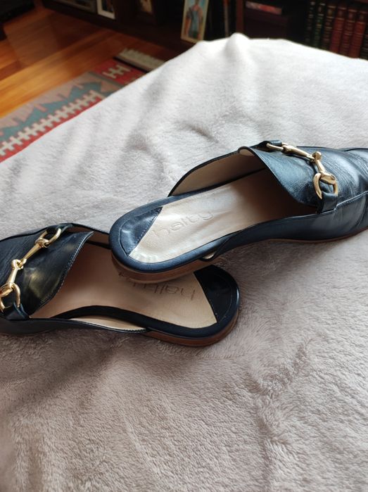 Mules em pele verdadeira, Azuis marinho, Haity