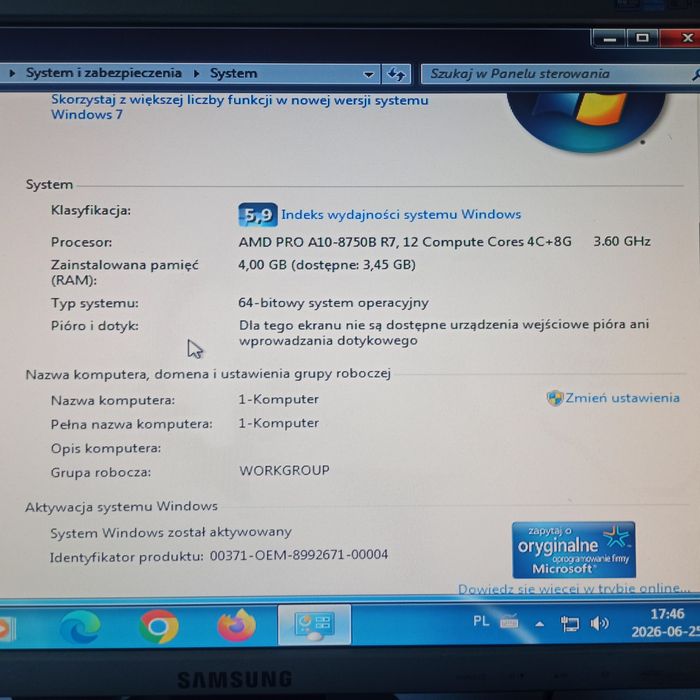 Sprawny komputer: AMD PRO A10-8750B 4x3,6GHz/RAM4/HDD320