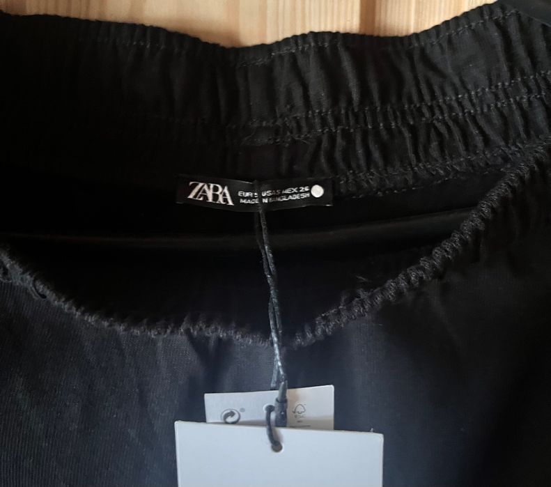 Zara spodnie dresowe bawełniane szerokie rozcięcia S czarne nowe